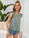 Floral Ruffle Trim Keyhole Back Blouse