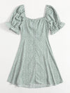 Sweetheart Neck Puff Sleeve Drawstring Ruched Leopard Dress