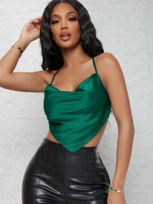  BAE Satin Cowl Neck Self Tie Cropped Bandana Top