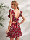 Square Neck Ruffle Trim Floral Dress