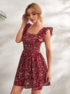 Square Neck Ruffle Trim Floral Dress