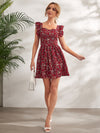 Square Neck Ruffle Trim Floral Dress