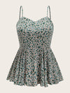 Plus Ditsy Floral Print Shirred Back Cami Top