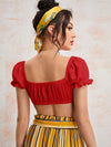 Tie Front Solid Crop Milkmaid Top