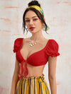Tie Front Solid Crop Milkmaid Top