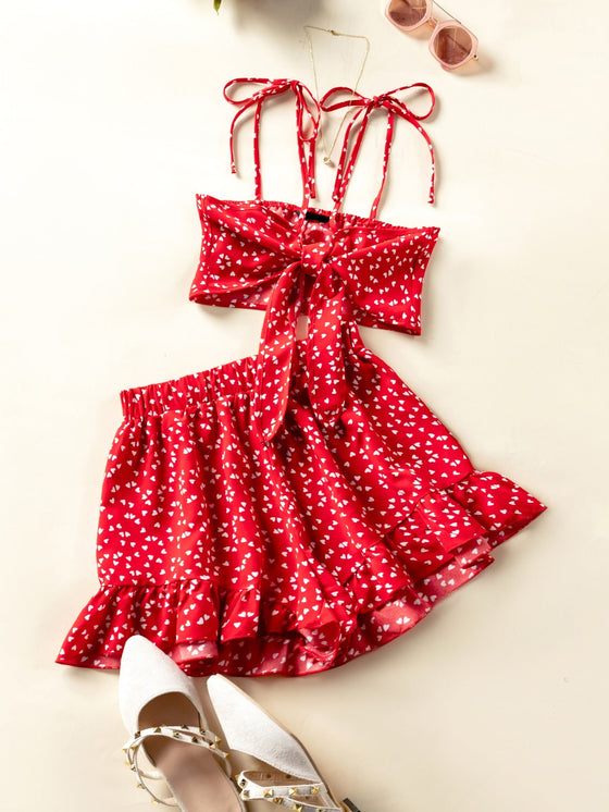 Allover Heart Knot Front Cami Top With Shorts