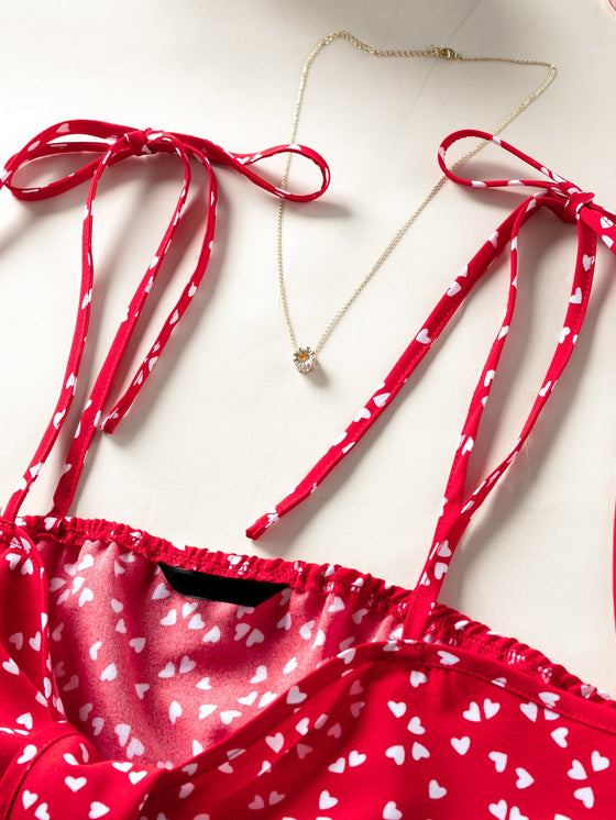 Allover Heart Knot Front Cami Top With Shorts