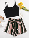 Lettuce Trim Cami Top Paperbag Waist Striped Shorts Set