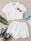 Single Breasted Solid Shirt Shorts Set