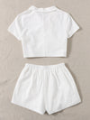 Single Breasted Solid Shirt Shorts Set