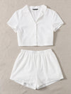 Single Breasted Solid Shirt Shorts Set