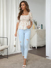 Ditsy Floral Shirred Peplum Milkmaid Blouse