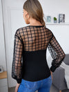 Contrast Mesh Plaid Top