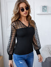 Contrast Mesh Plaid Top