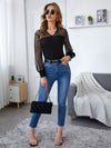 Contrast Mesh Plaid Top