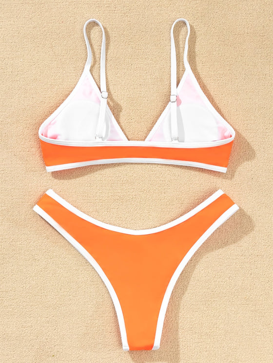 Contrast Binding High Cut Bikini Swimsuit