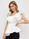 Asymmetrical Neck Ruffle Trim Peplum Top