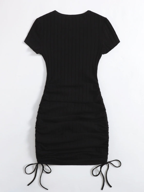 Plus Drawstring Side Rib knit Bodycon Dress