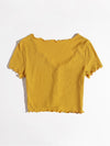 Buttoned Front Lettuce Trim Rib knit Tee