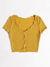 Buttoned Front Lettuce Trim Rib knit Tee