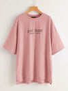 Drop Shoulder Split Side Dip Hem Slogan Graphic Top