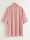 Drop Shoulder Split Side Dip Hem Slogan Graphic Top