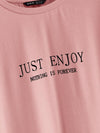 Drop Shoulder Split Side Dip Hem Slogan Graphic Top