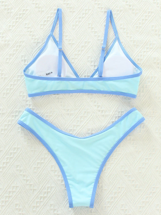 Contrast Binding High Cut Bikini Swimsuit