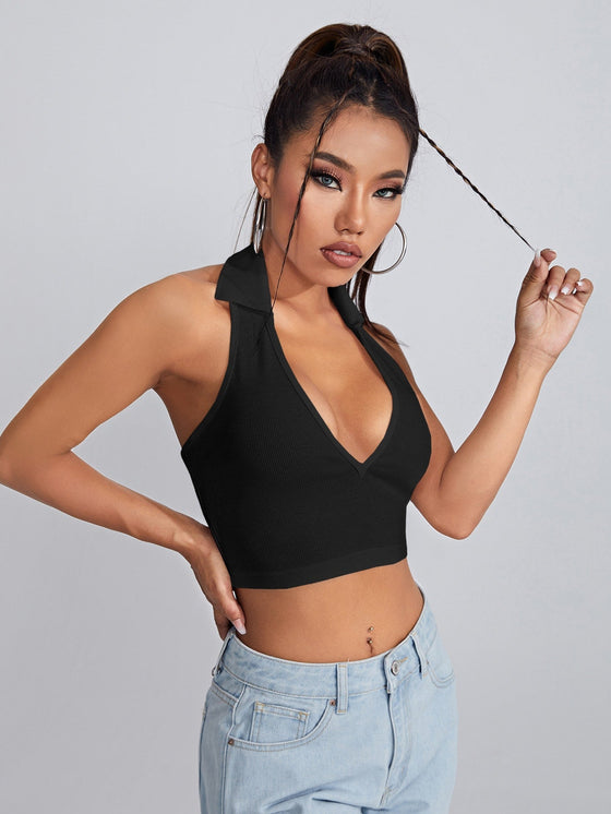 Open Back Crop Halter Top