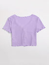 Buttoned Front Lettuce Trim Rib knit Tee