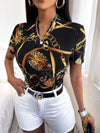 Chain Print Notched Neck Blouse