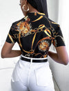 Chain Print Notched Neck Blouse