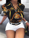 Chain Print Notched Neck Blouse
