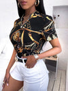 Chain Print Notched Neck Blouse