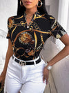 Chain Print Notched Neck Blouse