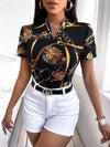 Chain Print Notched Neck Blouse