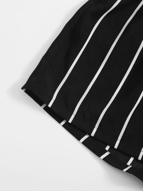 Tie Front Striped Tube Top Shorts Set