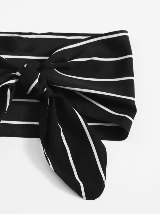 Tie Front Striped Tube Top Shorts Set