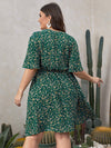 Plus Ditsy Floral Surplice Neck Butterfly Sleeve A line Dress