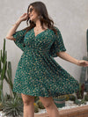 Plus Ditsy Floral Surplice Neck Butterfly Sleeve A line Dress