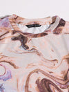 Drawstring Knot Ruched Marble Print Top