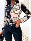 Chain Print Notch Fitted Blouse