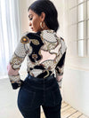 Chain Print Notch Fitted Blouse