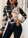 Chain Print Notch Fitted Blouse