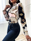 Chain Print Notch Fitted Blouse