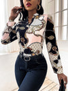 Chain Print Notch Fitted Blouse
