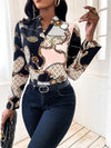 Chain Print Notch Fitted Blouse