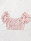 Ditsy Floral Frill Trim Crop Blouse
