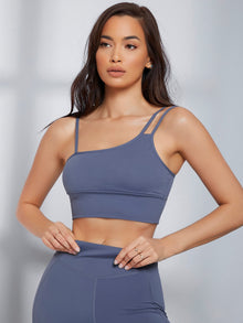  Asymmetrical Straps Solid Crop Sports Bra