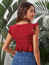 Allover Heart Print Ruffle Trim Crop Top